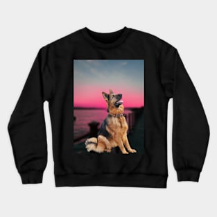 Dog,alsation,sunset Crewneck Sweatshirt